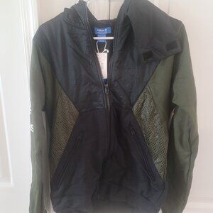 Adidas Weather Resistant Jacket Teorado FZ With Hood Black Green Size Small New